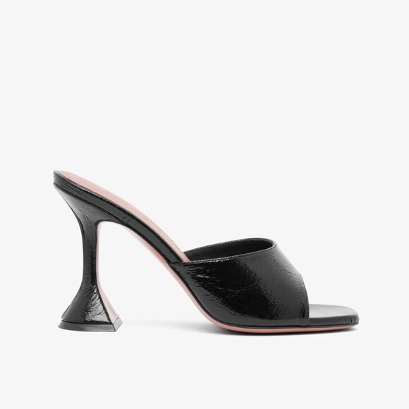 AMINA  MUADDI Lupita 95 Crackle Blackout Leather Slipper Heels Mule Sandals - Picture 1 of 16